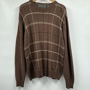 Oscar de la Renta Brown Striped Crewneck Sweater Large